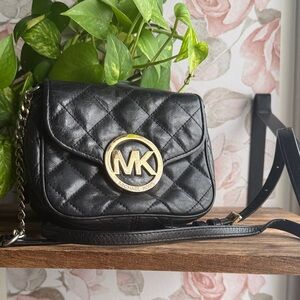 Michael Kors Quilted Black Crossbody Bag with Gold Logo